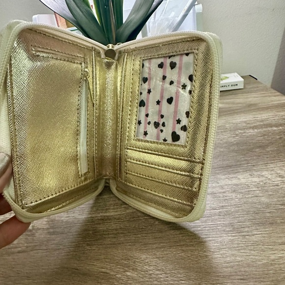 Women's Luv Betsey by Betsey Johnson Geometric Zip Wallet Gold Pink 4"x5" - Picture 7 of 16
